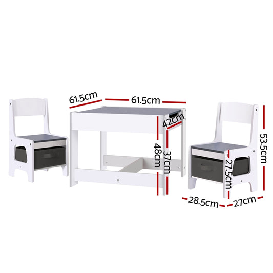 Keezi Kids Table and Chairs Set Play Activity Toys Storage Chalkboard Desk Grey - Mekamart Australia