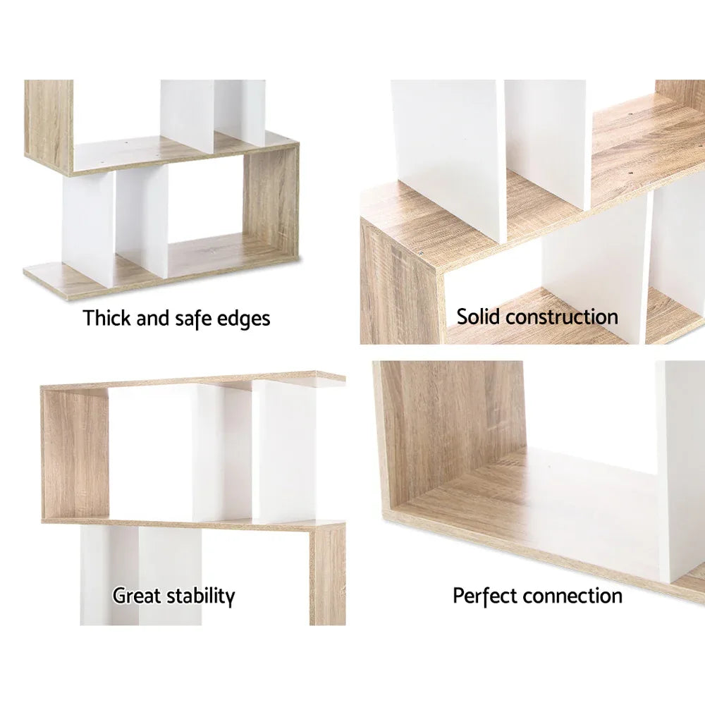 Artiss Bookshelf 5 Tiers - RITA White and Oak - Mekamart Australia