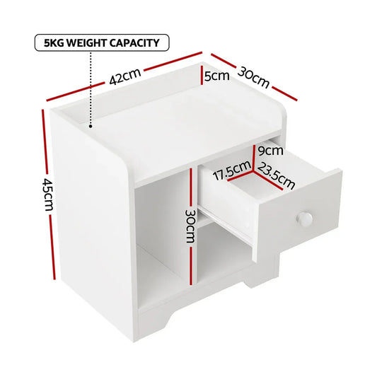 Artiss Bedside Table Drawer Nightstand Side End Table Storage Open Shelf White - Mekamart Australia