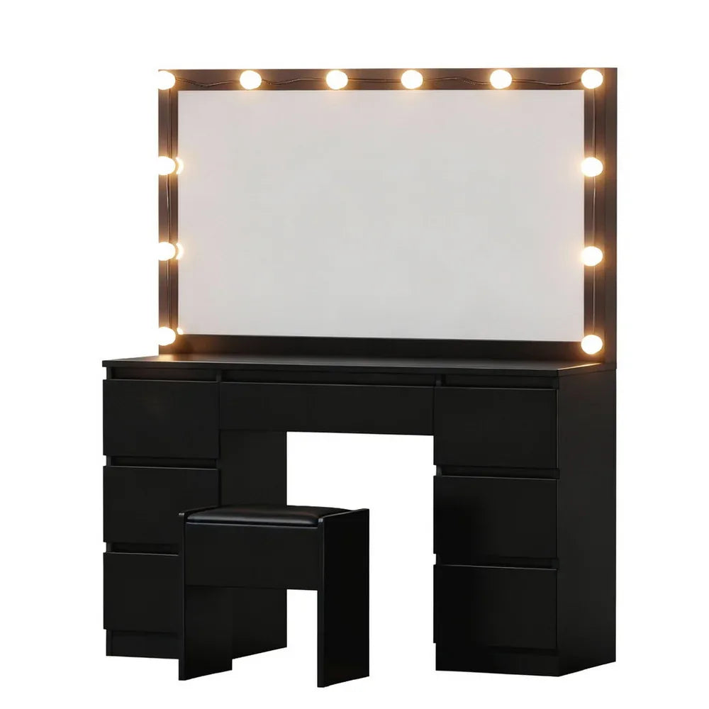 Artiss Dressing Table Vanity Desk Set Stool 12 Led Bulbs Black - Mekamart Australia