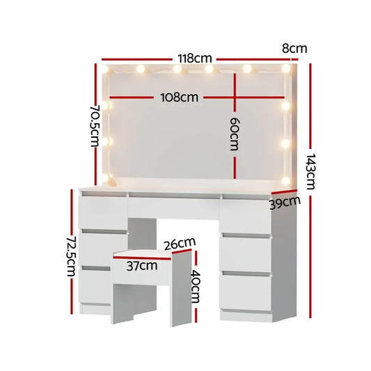 Artiss Dressing Table Vanity Desk Set Stool 12 Led Bulbs White - Mekamart Australia