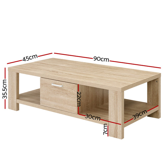 Artiss Coffee Table 1 Drawer Oak Maxi - Mekamart Australia