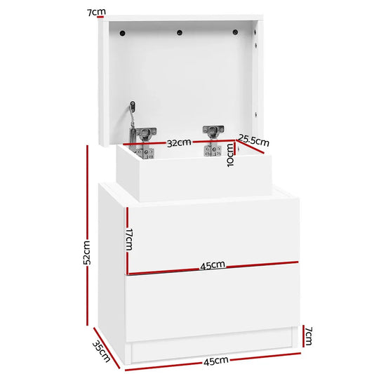 Artiss Bedside Table 2 Drawers Lift-up Storage - COLEY White - Mekamart Australia