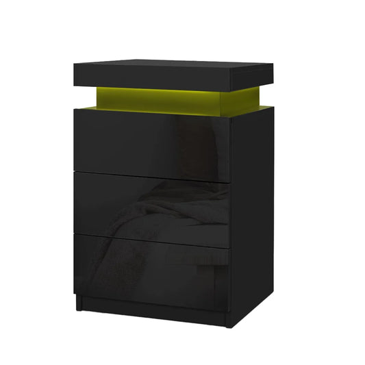Artiss 2X Bedside Table LED 3 Drawers - COLEY Black - Mekamart Australia