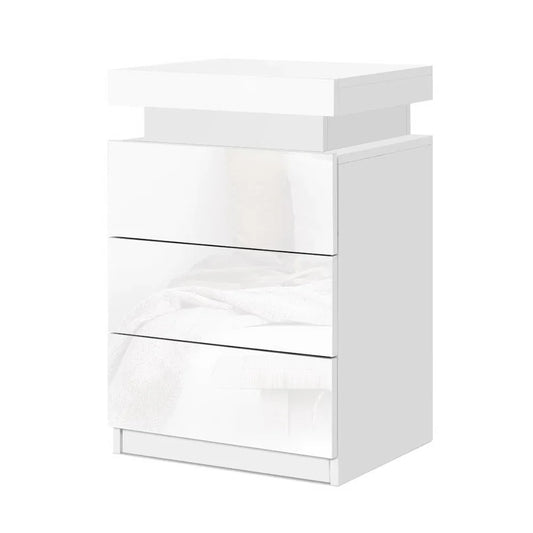 Artiss 2X Bedside Table LED 3 Drawers - COLEY White - Mekamart Australia