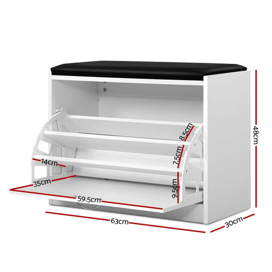 Artiss Shoe Rack Cabinet Bench 15 Pairs White Kyla - Mekamart Australia