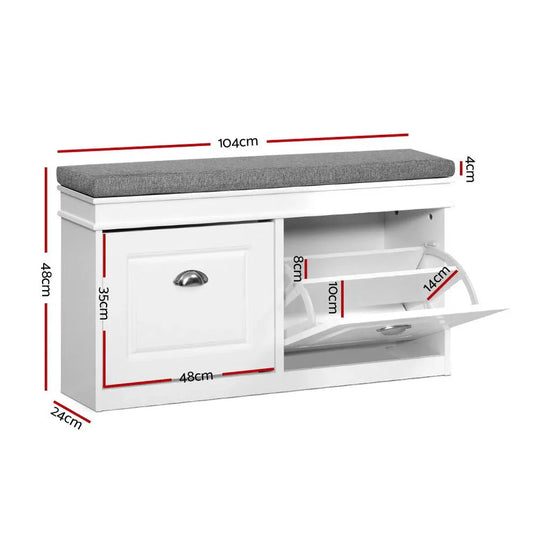Artiss Shoe Rack Cabinet Bench 8 Pairs White - Mekamart Australia