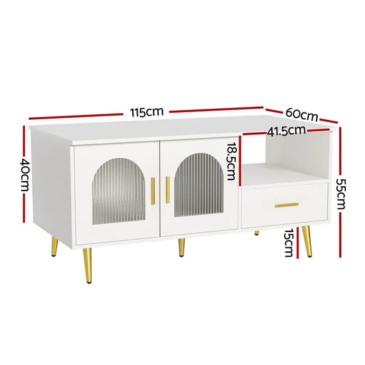 Artiss LED Coffee Table Shelf Drawer Storage White - Mekamart Australia