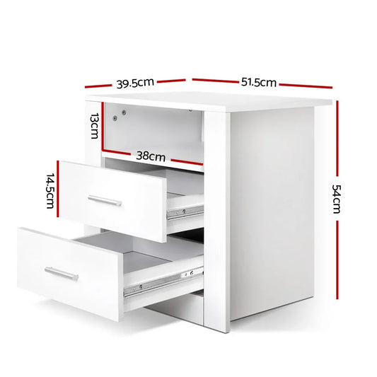 Artiss Bedside Table 2 Drawers with Shelf - TARA White - Mekamart Australia