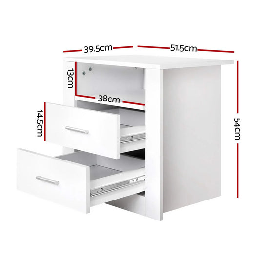 Artiss 2 X Bedside Table 2 Drawers with Shelf - TARA White - Mekamart Australia
