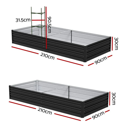 Green Fingers Raised Garden Bed 2 Pcs 210x90cm Planter Box Container Galvanised Metal Outdoor - Mekamart Australia