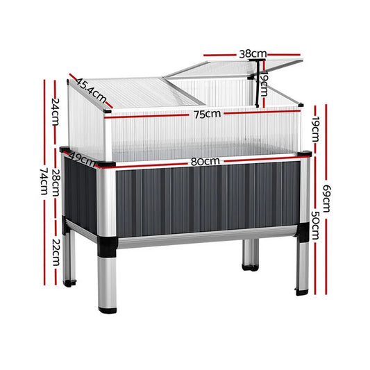 Green Fingers Raised Garden Bed x2 80x49x74cm Greenhouse Planter Box Galvanised Herb - Mekamart Australia