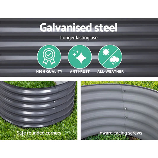 2x Green Fingers Raised Garden Bed 320X80X42cm Oval Planter Box Container Galvanised - Mekamart Australia