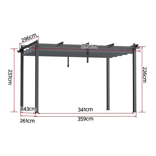 Instahut Gazebo Outdoor Garden Pergola Aluminium Frame Adjustable Canopy 3x4m Grey