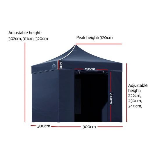 Instahut Gazebo Pop Up Marquee 3x3 Folding Tent Gazebos Camping 500D Oxford Navy - Mekamart Australia