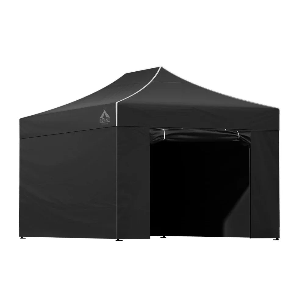 Instahut Gazebo Pop Up Marquee 3x4.5 Folding Tent Wedding Gazebos 500D Black - Mekamart Australia