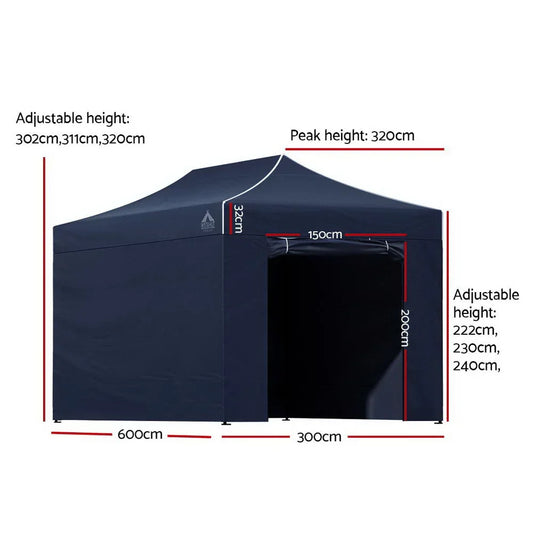 Instahut Gazebo Pop Up Marquee 3x6 Folding Tent Gazebos Camping 500D Oxford Navy - Mekamart Australia