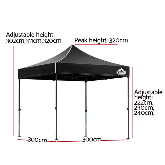 Instahut Gazebo Pop Up Marquee 3x3 Folding 500D Wedding Tent Base Pod Black - Mekamart Australia