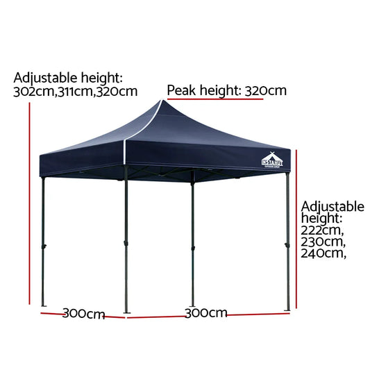 Instahut Gazebo Pop Up 3x3m w/Base Podx4 Marquee Folding Outdoor Wedding Camping Tent Shade Canopy Navy - Mekamart Australia