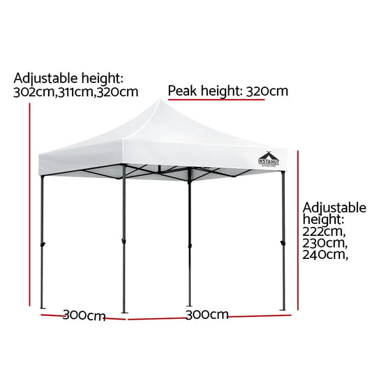 Instahut Gazebo Pop Up 3x3m w/Base Podx4 Marquee Folding Outdoor Wedding Camping Tent Shade Canopy White - Mekamart Australia