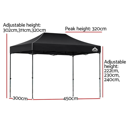 Instahut Gazebo Pop Up Marquee 3x4.5 Folding Tent 500D Wedding Camping Black - Mekamart Australia