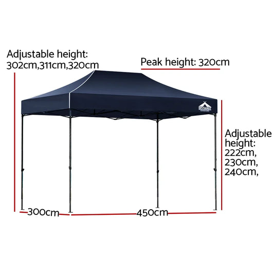 Instahut Gazebo Pop Up Marquee 3x4.5m Folding Tent Camping 500D Oxford Navy - Mekamart Australia