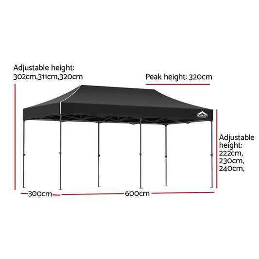 Instahut Gazebo Pop Up Marquee 3x6 Folding Tent Wedding 500D Camping Black - Mekamart Australia