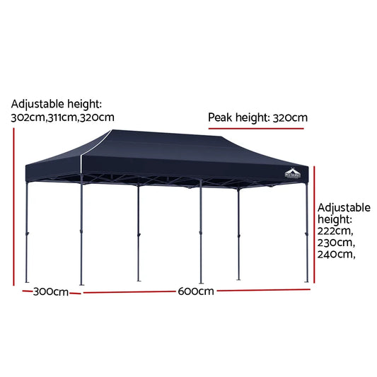 Instahut Gazebo Pop Up 3x6m w/Base Podx4 Marquee Folding Outdoor Wedding Camping Tent Shade Canopy Navy - Mekamart Australia