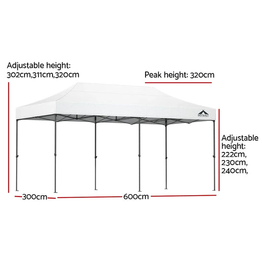 Instahut Gazebo Pop Up Marquee 3x6 Folding Tent Wedding 500D Oxford Fabric White - Mekamart Australia