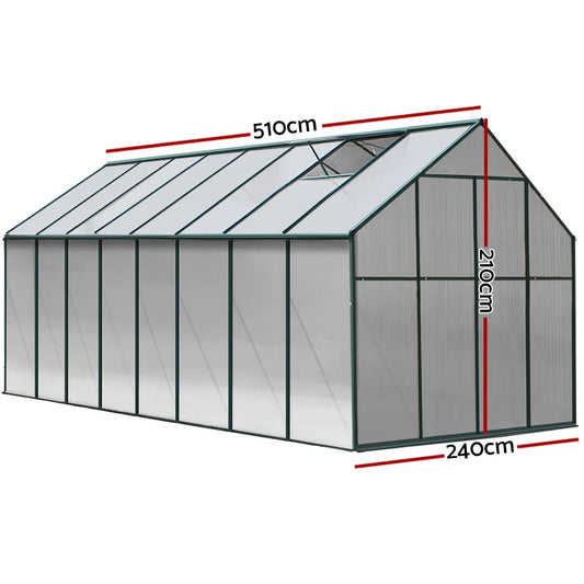 Green Fingers Greenhouse 5.1x2.44x2.1M Aluminium Polycarbonate Green House Garden Shed - Mekamart Australia