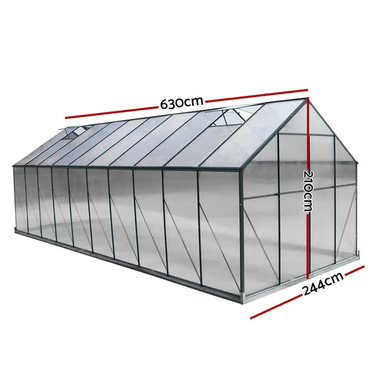 Green Fingers Greenhouse 6.3x2.44x2.1M Aluminium Polycarbonate Green House Garden Shed - Mekamart Australia