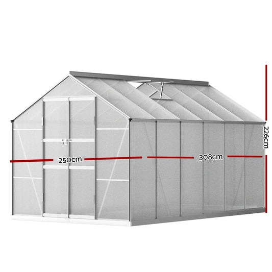 Green Fingers Greenhouse 3x2.5x2.26M Double Doors Aluminium Green House Garden Shed - Mekamart Australia