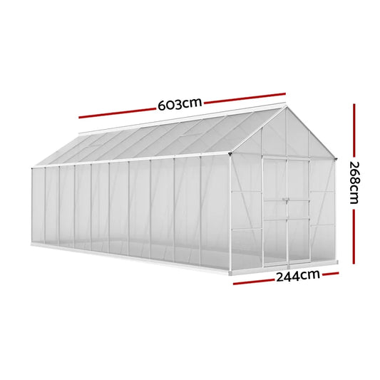 Green Fingers Greenhouse 6.03x2.44x2.68M Double Doors Aluminium Green House Garden Shed - Mekamart Australia