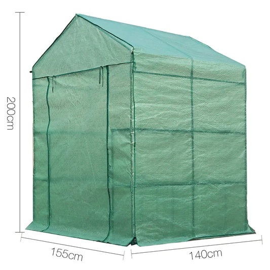 Green Fingers Greenhouse 1.4x1.55x2M Walk in Green House Tunnel Plant Garden Shed 8 Shelves - Mekamart Australia