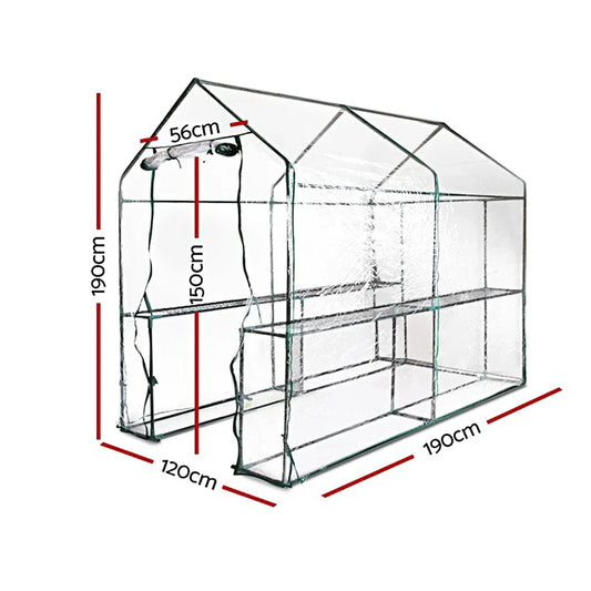 Green Fingers Greenhouse 1.2x1.9x1.9M Walk in Green House Tunnel Clear Garden Shed 4 Shelves - Mekamart Australia