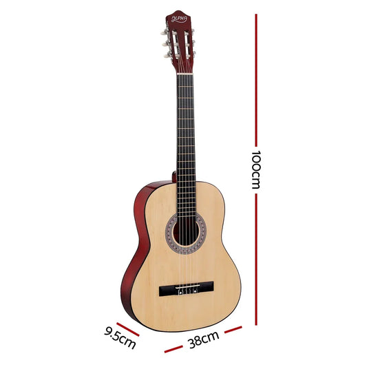 Alpha 39 Inch Classical Guitar Wooden Body Nylon String Beginner Gift Natural - Mekamart Australia