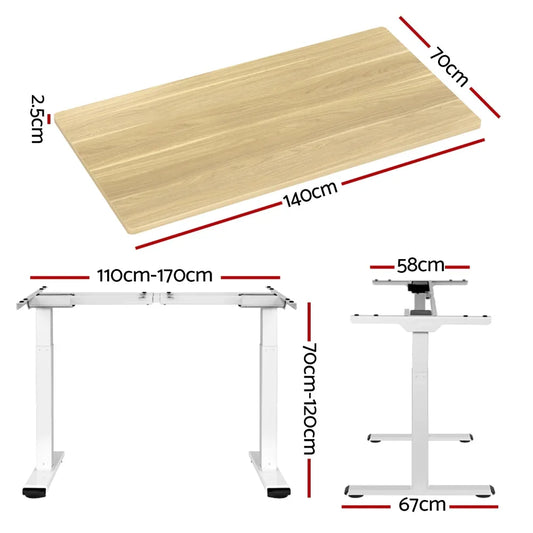 Artiss Standing Desk Motorised Dual Motor 140CM White Oak - Mekamart Australia