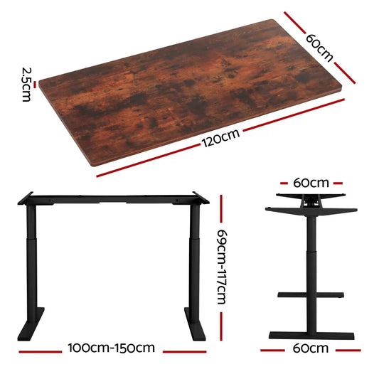 Artiss Standing Desk Motorised Electric Dual Motor Rustic Brown 120CM - Mekamart Australia