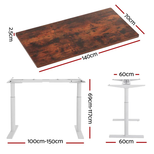 Artiss Standing Desk Motorised Electric Dual Motor 140CM Rustic Brown - Mekamart Australia