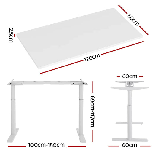 Artiss Standing Desk Motorised Electric Dual Motor 120CM White - Mekamart Australia