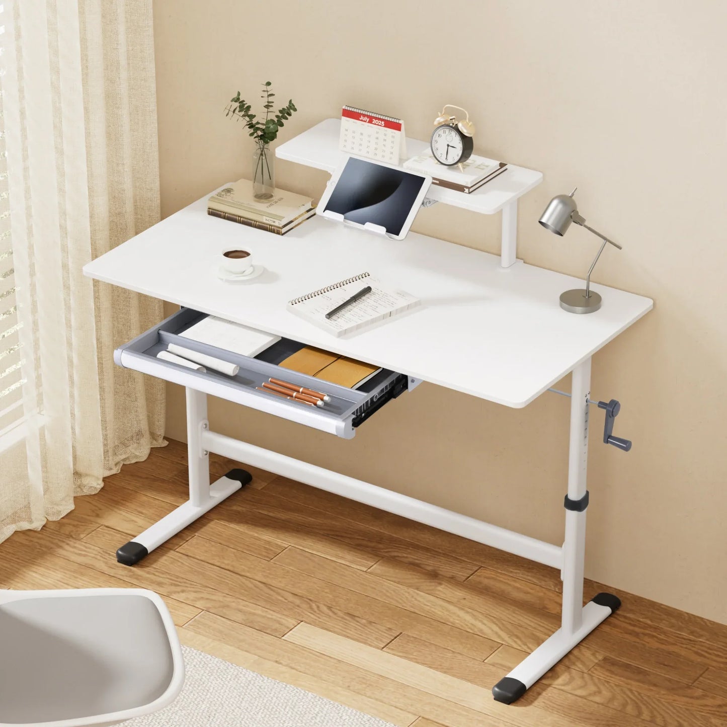 Artiss Manual Standing Desk Height Adjustable Workstation Computer Desks Study 120CM White - Mekamart Australia