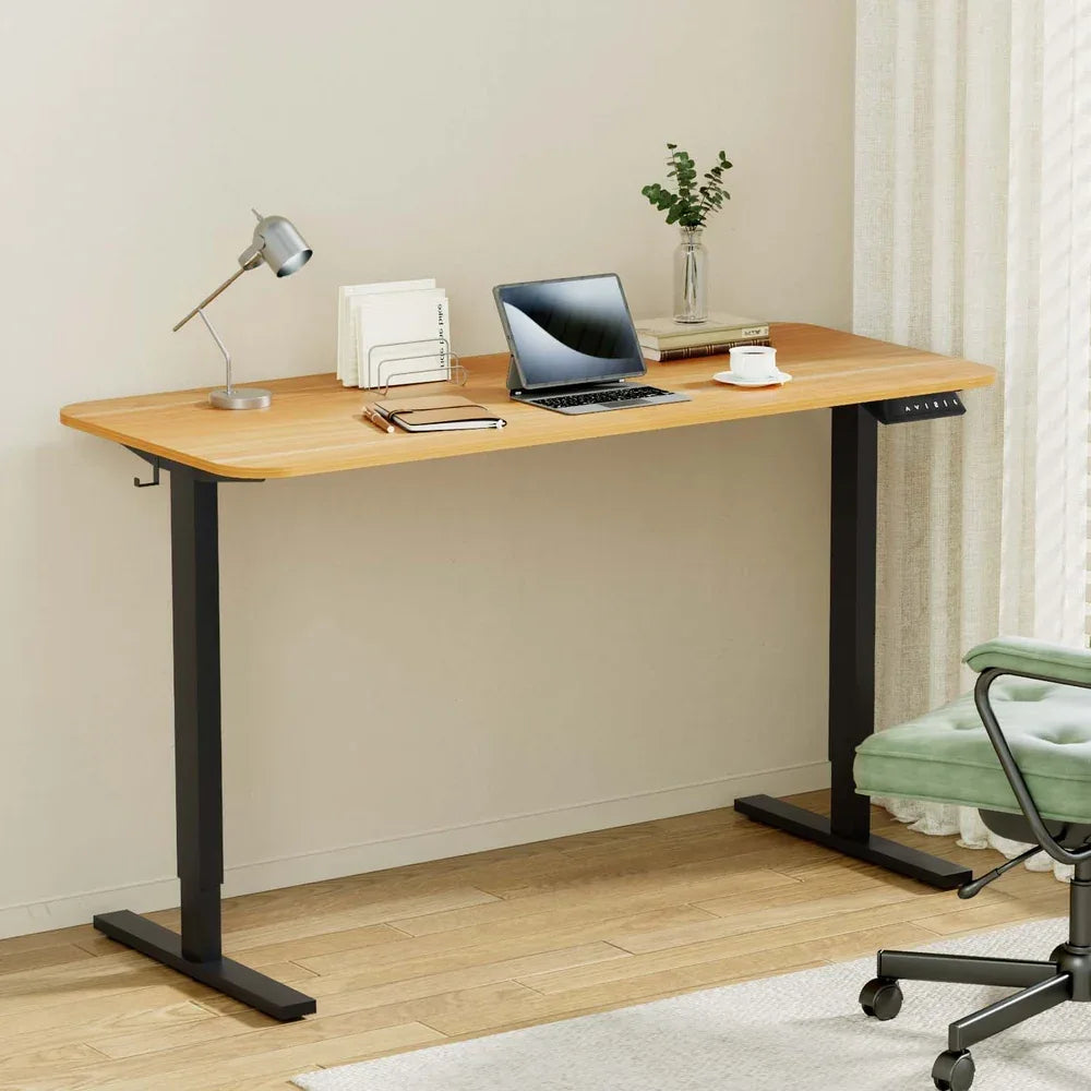 Artiss Electric Standing Desk 140cm Adjustable Height Motorised Home Office Desk Oak Black - Mekamart Australia