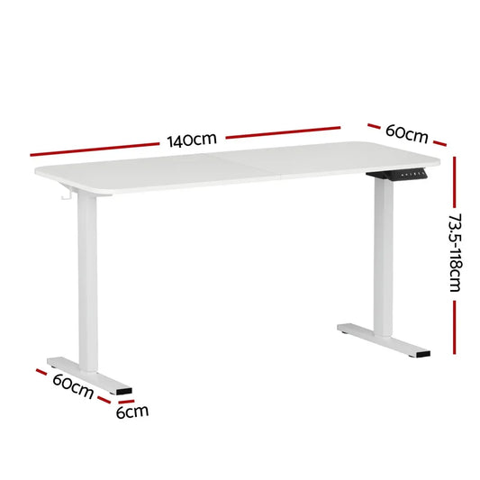 Artiss Electric Standing Desk 140cm Adjustable Height Motorised Home Office Desk White - Mekamart Australia