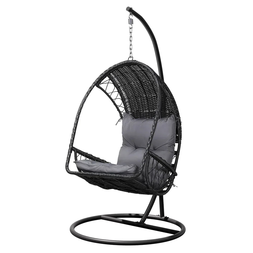 Gardeon Outdoor Egg Swing Chair Wicker Furniture Pod Stand Armrest Black - Mekamart Australia