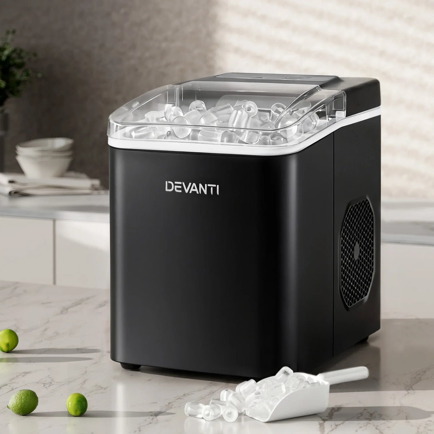 Devanti Ice Maker Machine Portable 12kg Countertop w/Self Cleaning 1.2L Black - Mekamart Australia