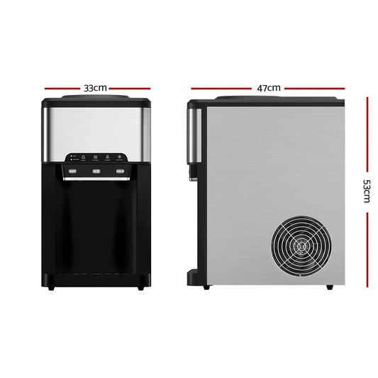 Devanti 20kg 3 in 1 Ice Maker Machine Cold and Hot Water Dispenser 3L Silver - Mekamart Australia