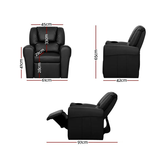 Keezi Kids Recliner Chair PU Leather Sofa Lounge Couch Children Armchair Black - Mekamart Australia