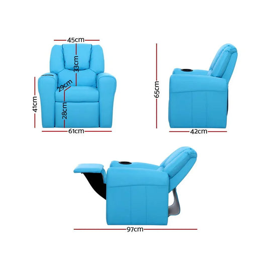 Keezi Kids Recliner Chair PU Leather Sofa Lounge Couch Children Armchair Blue - Mekamart Australia