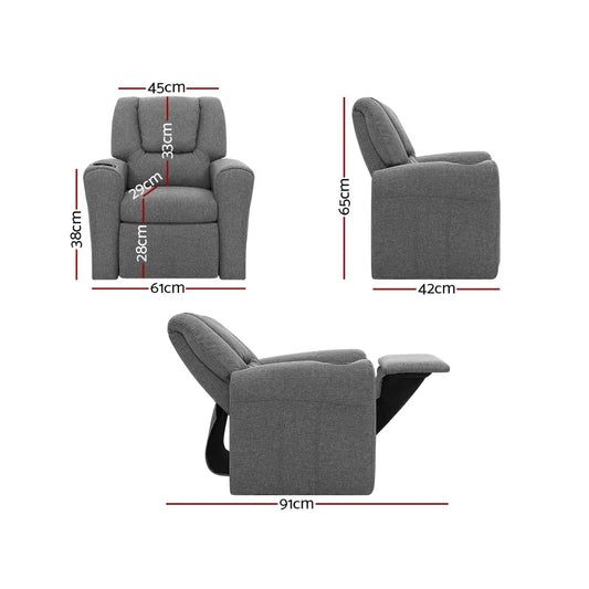 Keezi Kids Recliner Chair Linen Soft Sofa Lounge Couch Children Armchair Grey - Mekamart Australia
