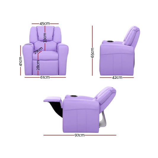 Keezi Kids Recliner Chair Purple PU Leather Sofa Lounge Couch Children Armchair - Mekamart Australia